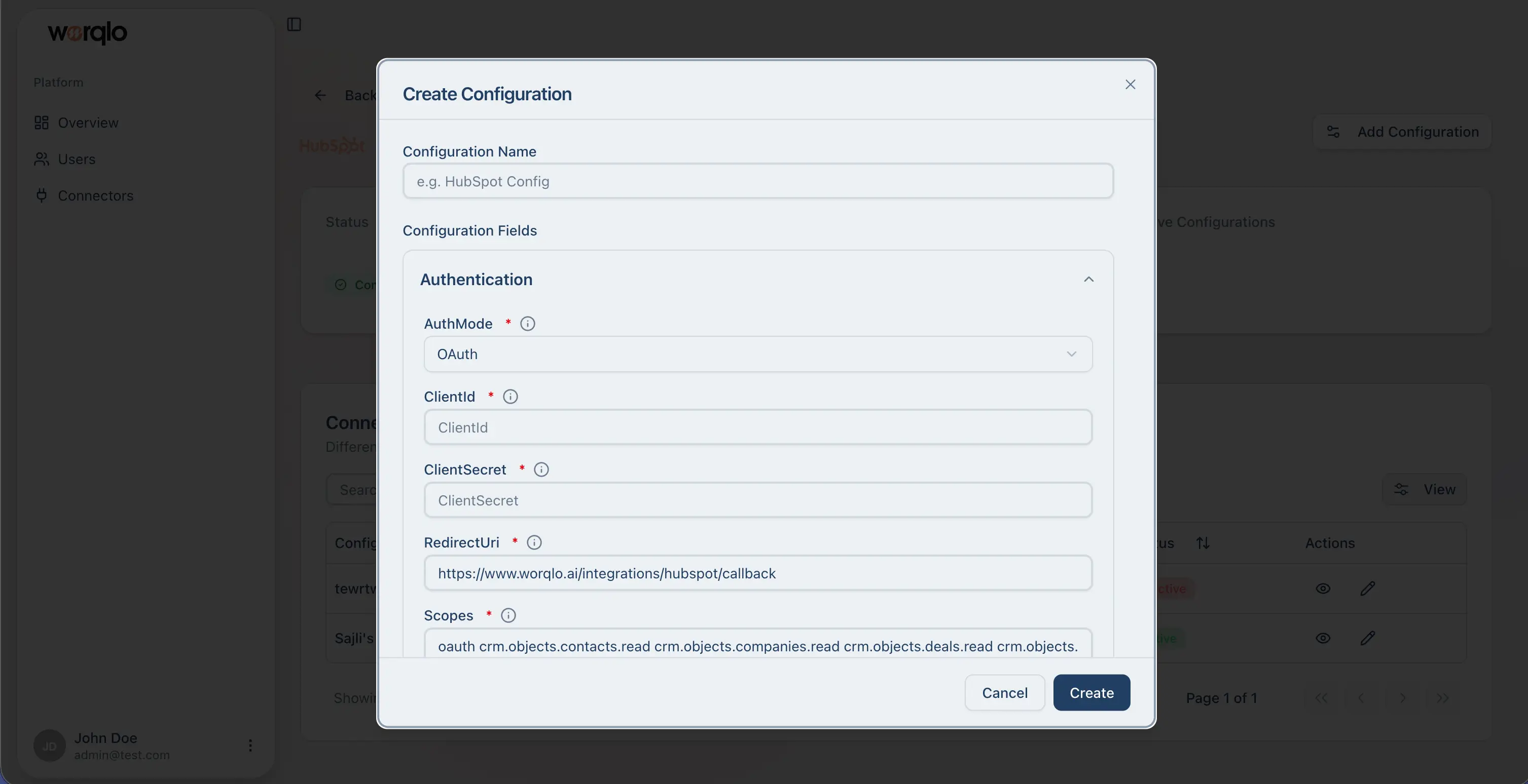 Add connector configuration